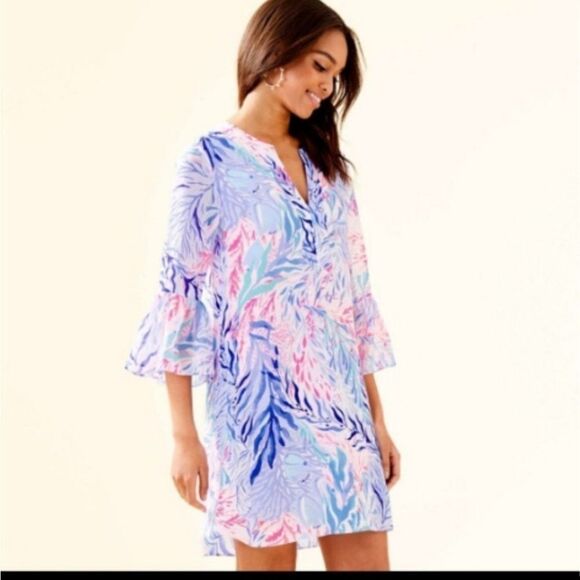 Lilly Pulitzer Elenora Silk Dress Kaleidoscope Coral XXSMALL - Picture 5 of 7